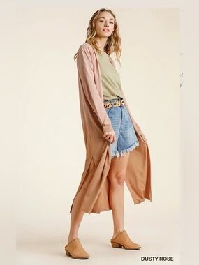 Umgee Dusty Rose Long Duster Cardigan
